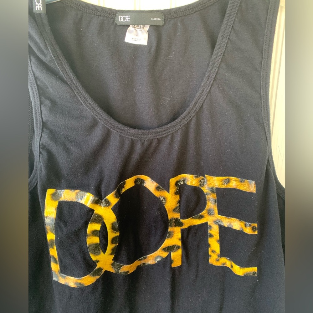 Dope Tank top (Large) Black w leopard print dope on front